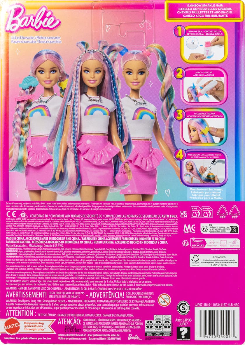 Barbie Rainbow Sparkle Hair docka med långt hår & tillbehör