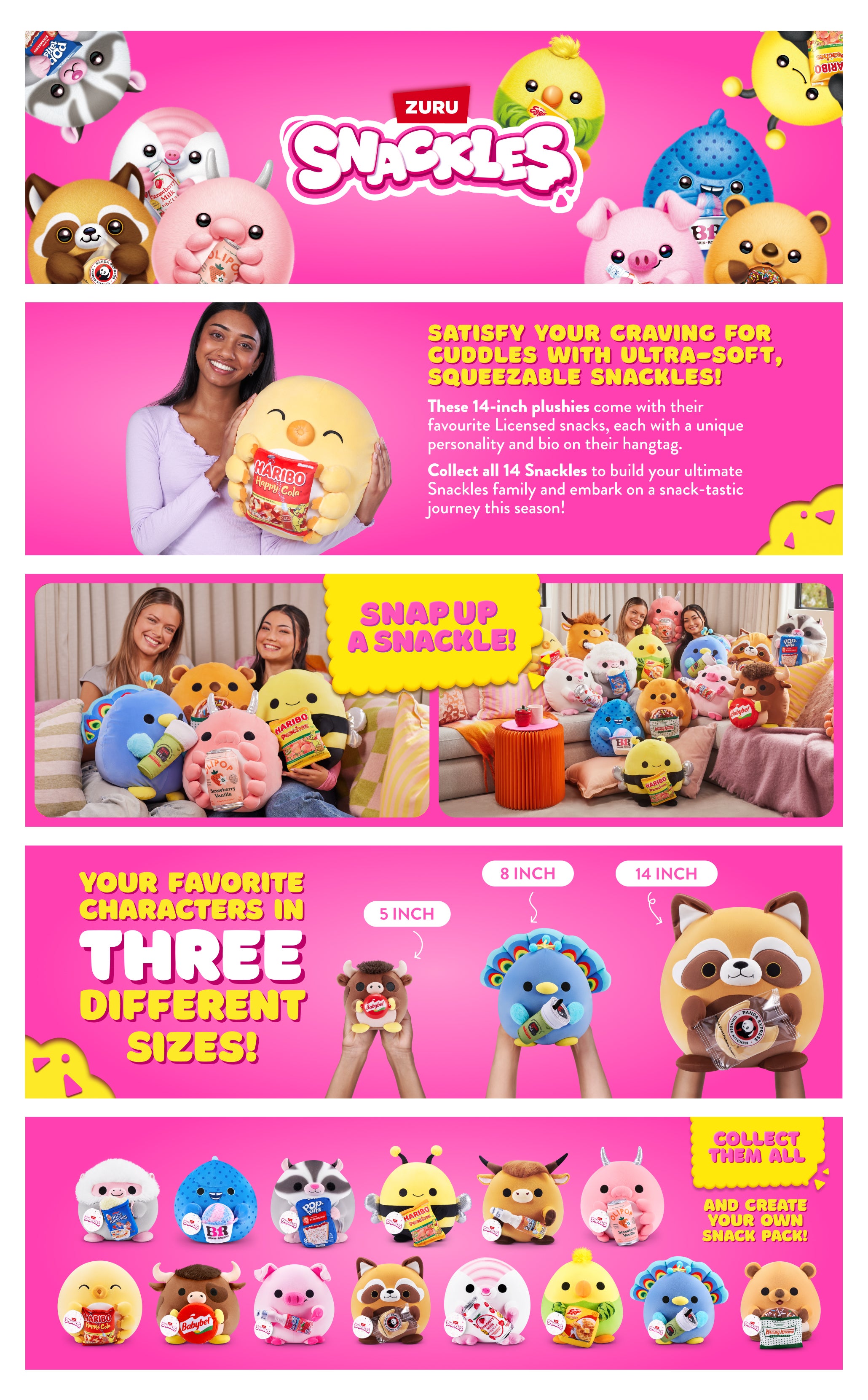 Snackles S3 Core Licensed Plush 14"; Bulk