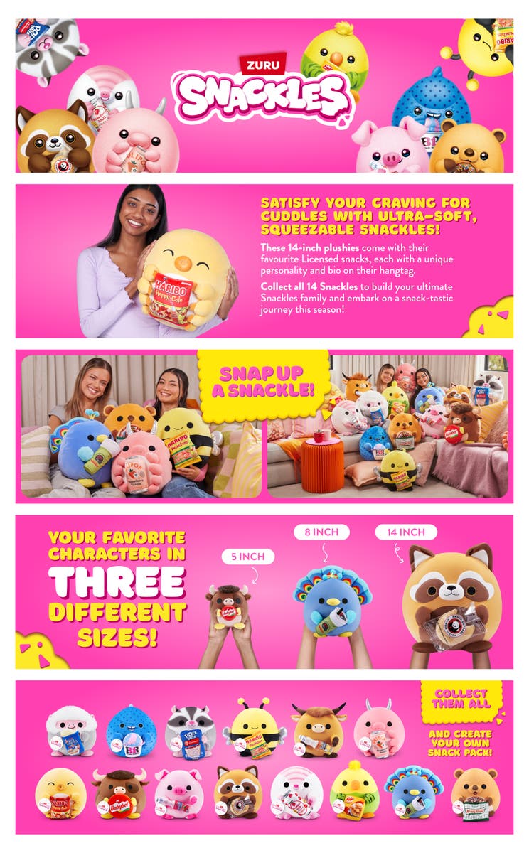 Snackles S3 Core Licensed Plush 14"; Bulk