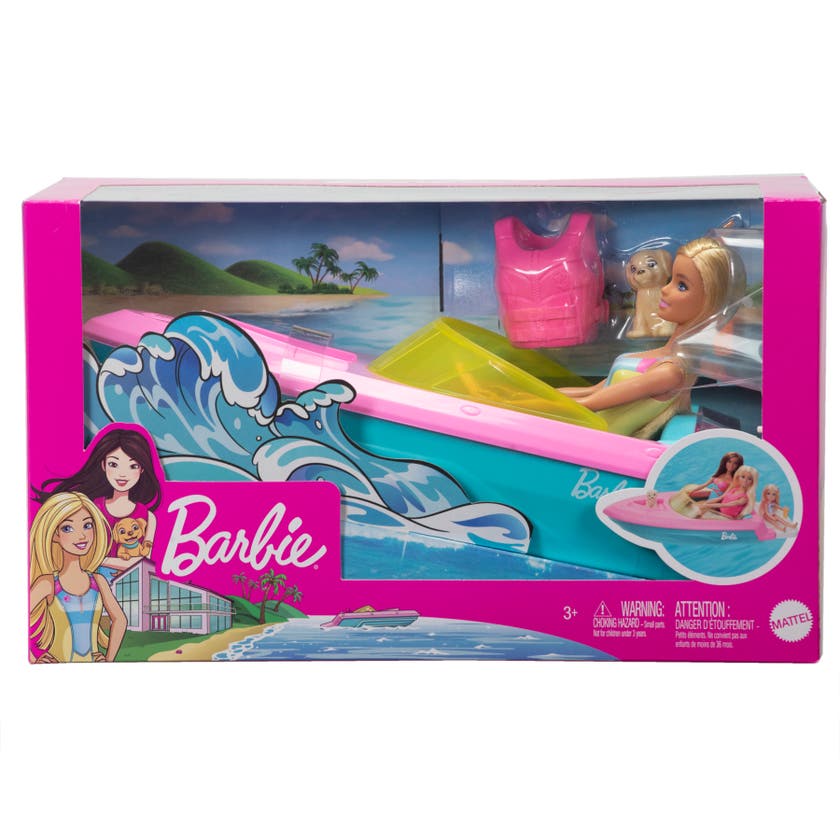 Barbie Båt med Docka, Hundvalp och Tillbehör