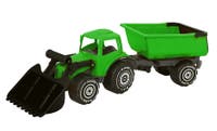 Plasto - Traktor med frontlastare och tippsläp, grön.