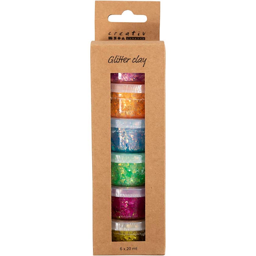 Glitter clay, pastellfärger, 6x20 ml/ 1 förp.