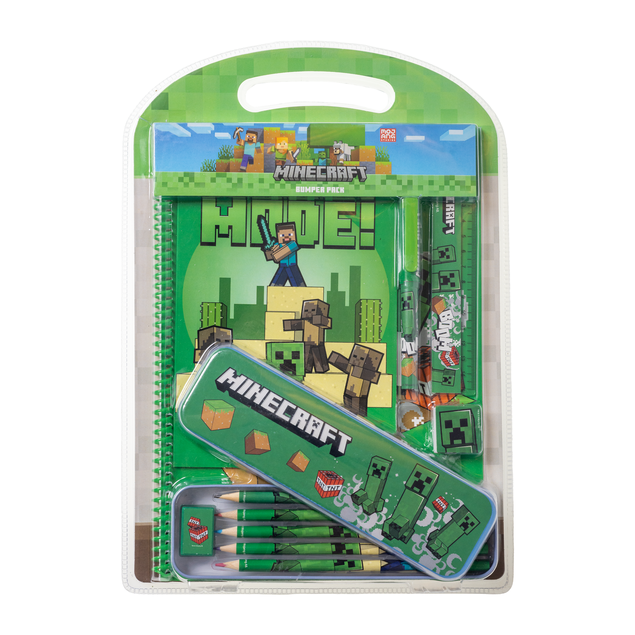 MINECRAFT, Stort skrivset med plåtpennskrin & A4 anteckningsbok