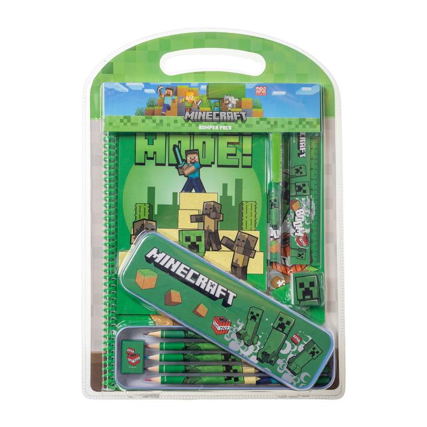 MINECRAFT, Stort skrivset med plåtpennskrin & A4 anteckningsbok