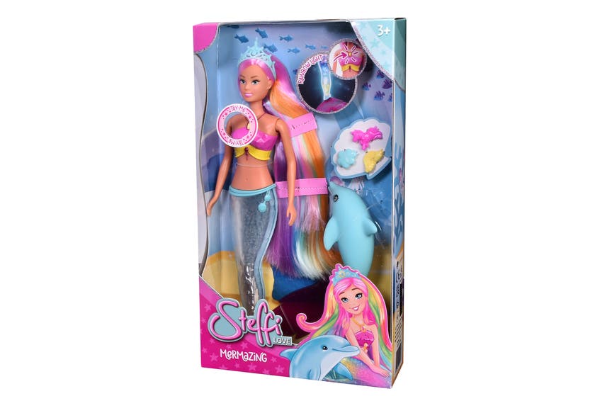 Steffi Love Mermaidizing docka med lysande stjärt och delfin