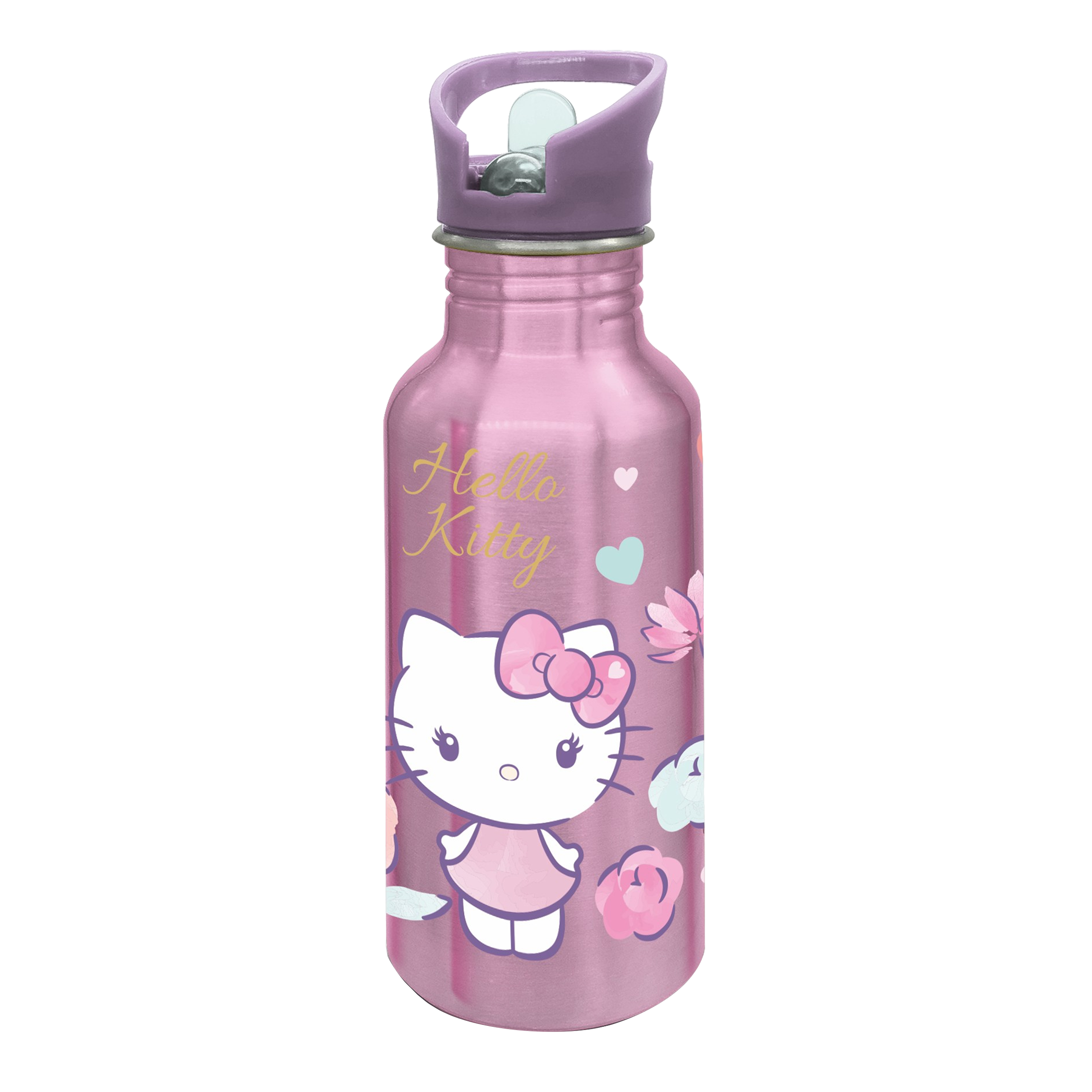 HELLO KITTY Aluminiumflaska med Sugrör 545 ml