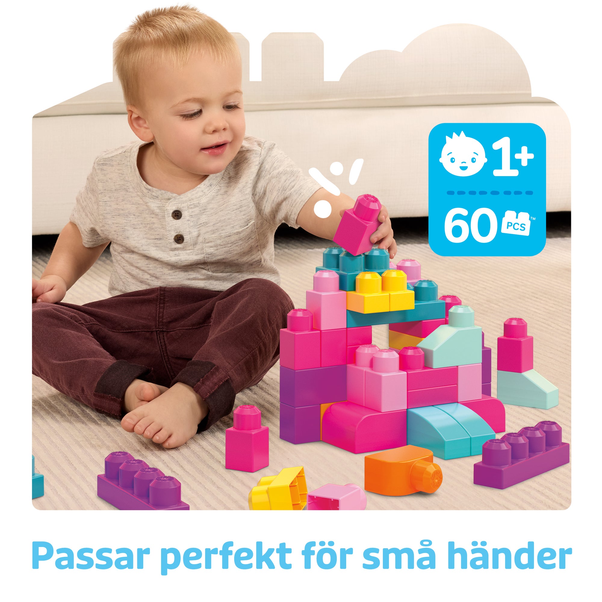 Mega Bloks Big Building Bag (60 klossar) - Pink