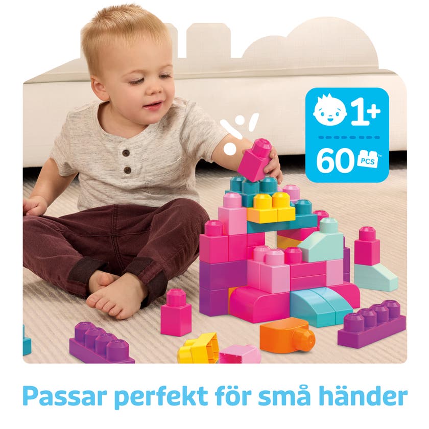 Mega Bloks Big Building Bag (60 klossar) - Pink