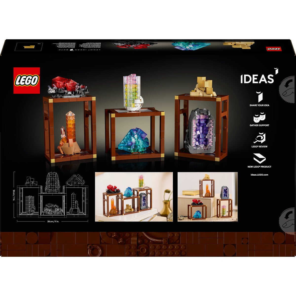 LEGO® Ideas Mineralsamling, Visningshyllor med kristaller, Vardagsrumsinredning 21362