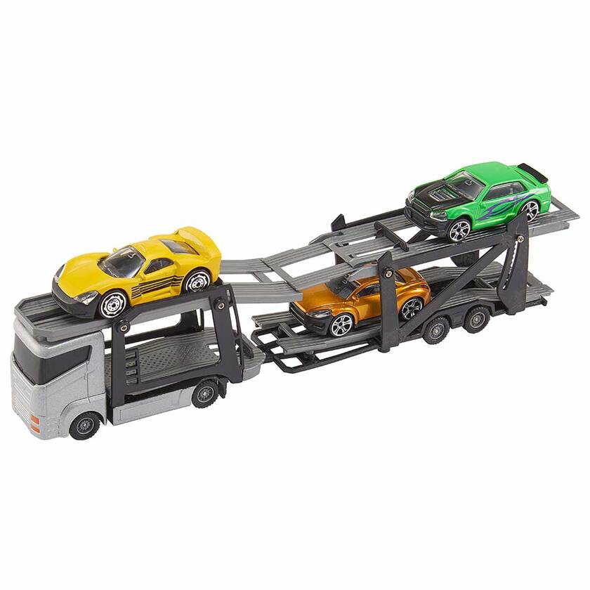 Teamsterz, Biltransport 26 cm med småbilar, guld/grön/gul
