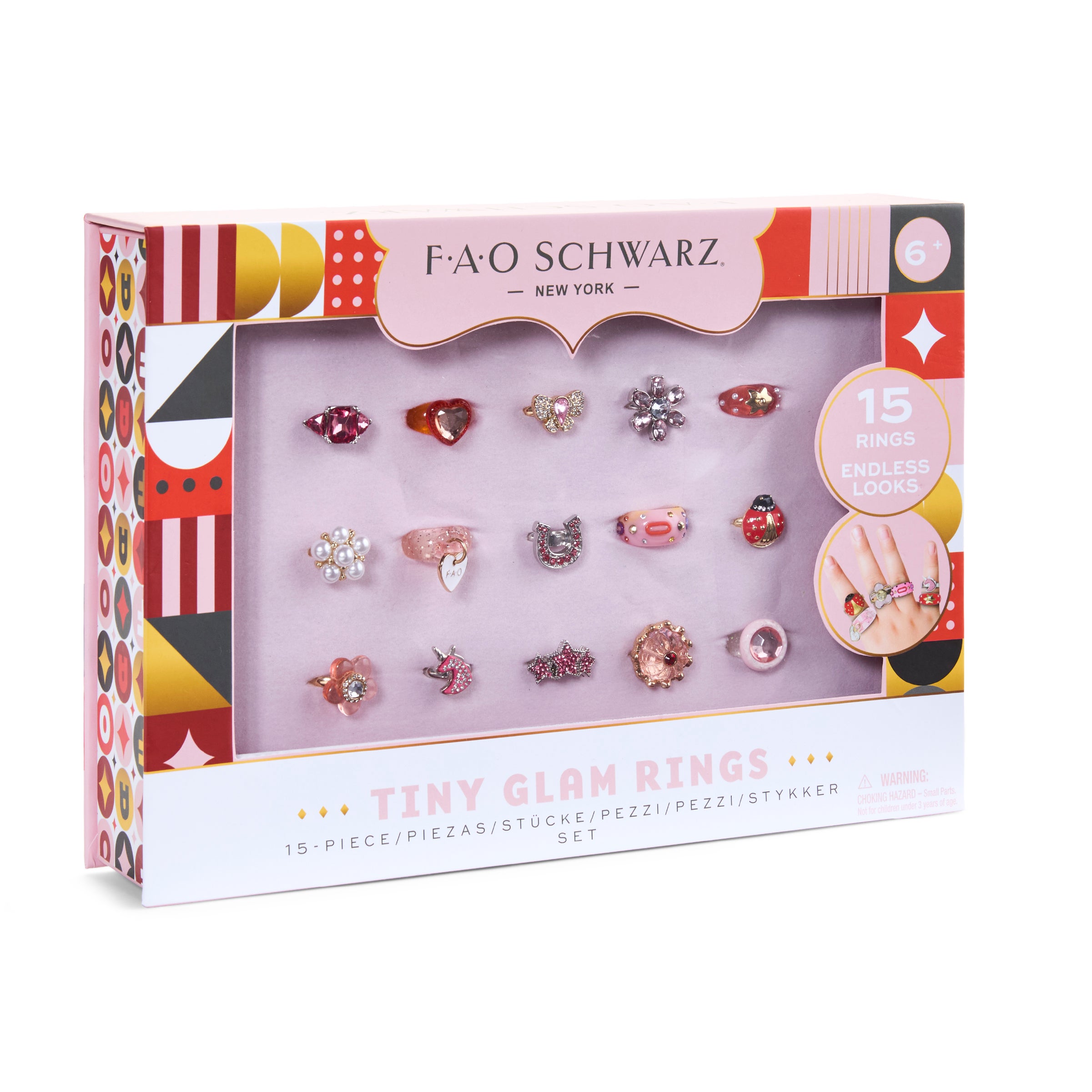 FAO Schwarz Glam Rings Set - 15 färgglada ringar