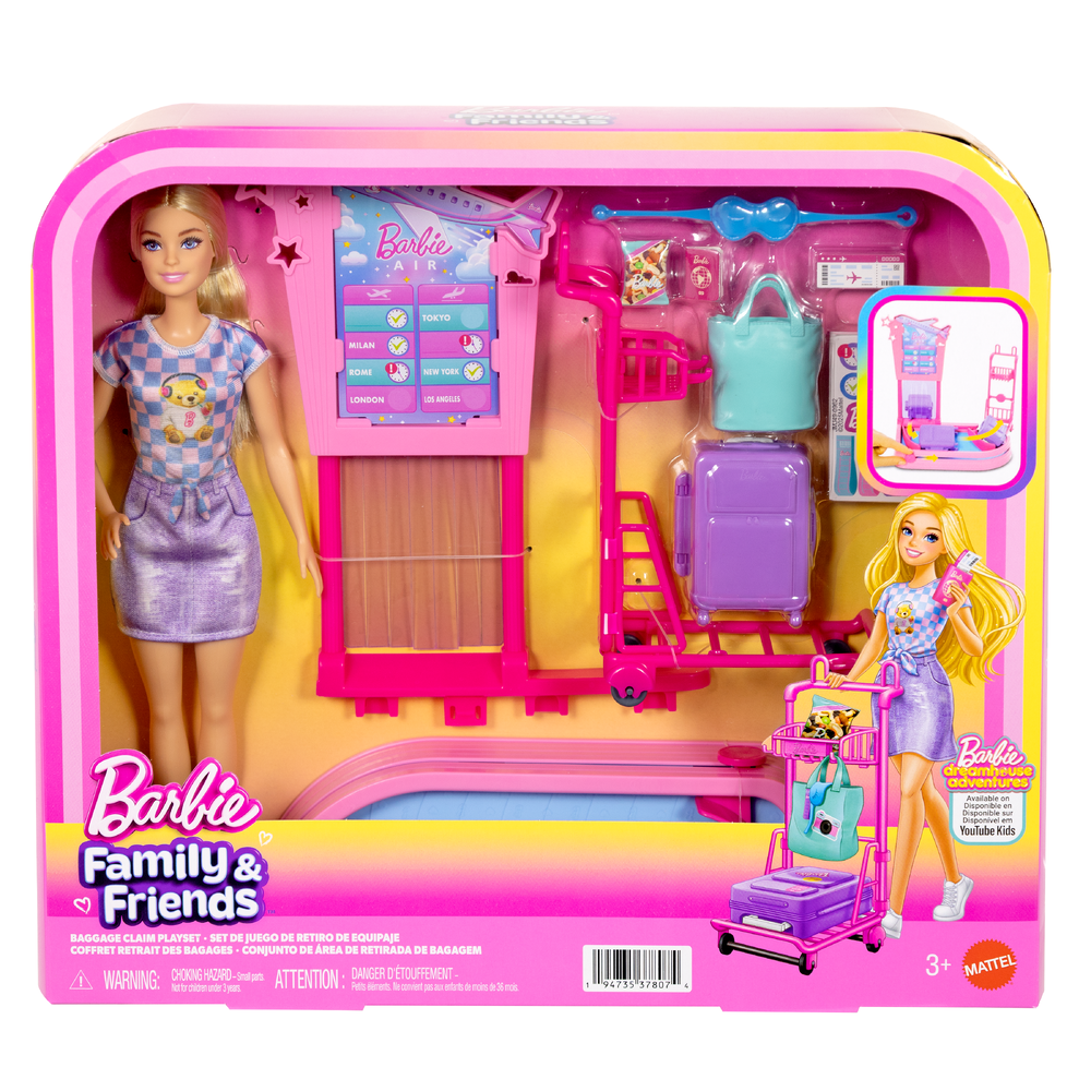 Barbie Malibu-docka med resväska och bagagekarusell