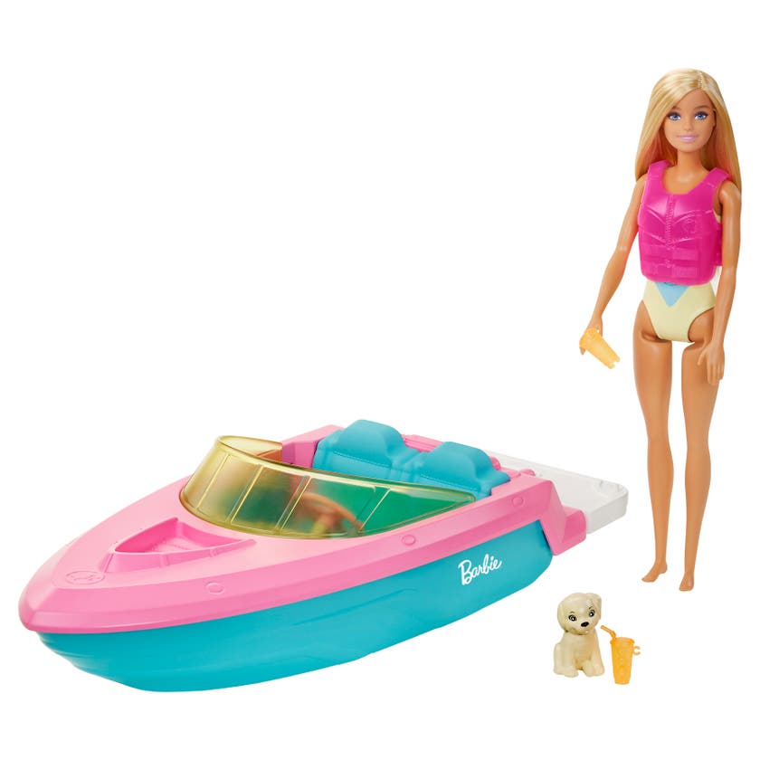 Barbie Båt med Docka, Hundvalp och Tillbehör