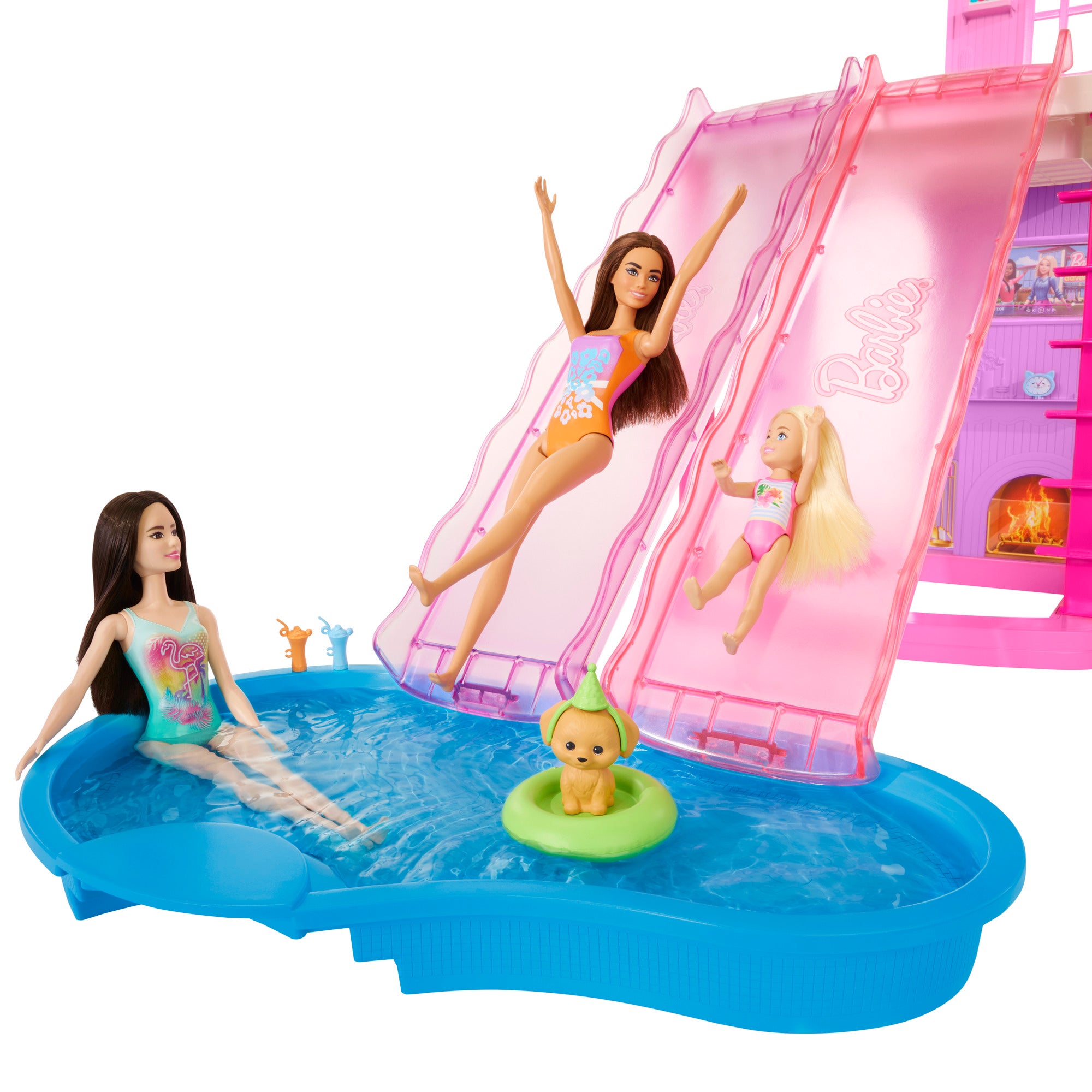 Barbie Dreamhouse med 2 hus, pooler och rutschkanor