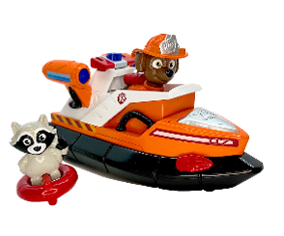 Paw Patrol Vehículo De Rescate De Bomberos Zuma – Bote Salvavidas De 18 Cm Con Cuerda Y Botón, Figura De Zuma Y Mapache Incluidos, Regalo Para Niños De 3 Años En Adelante