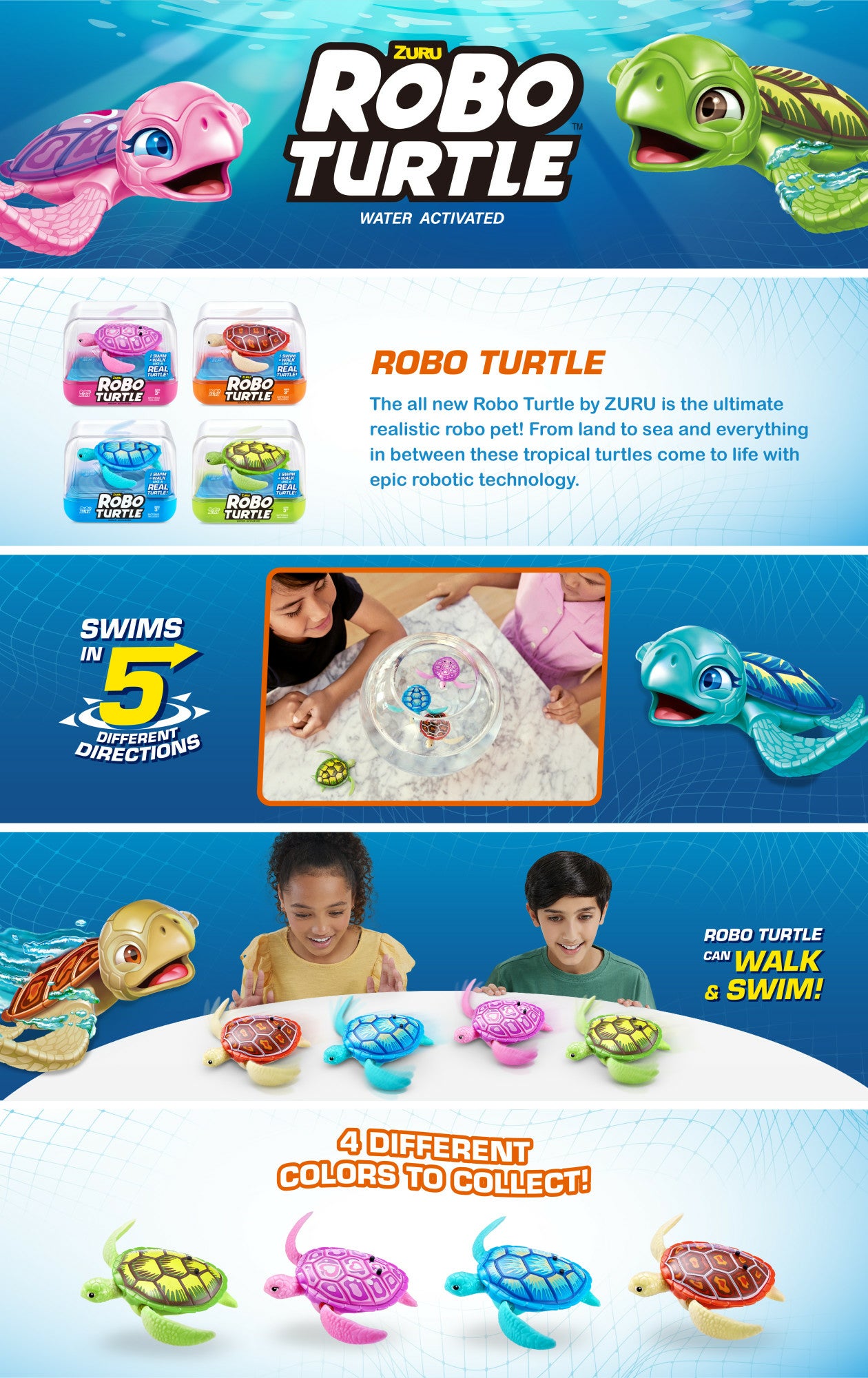 Robo Turtle Simmande Sköldpadda