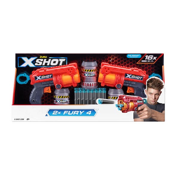 X-Shot, Excel Fury 4 2-pack (3Cans,16Darts) Bulk,6pcs,No In