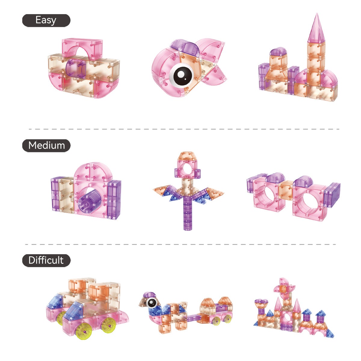 Mag&Play magnetiska byggstenar 66 st rosa