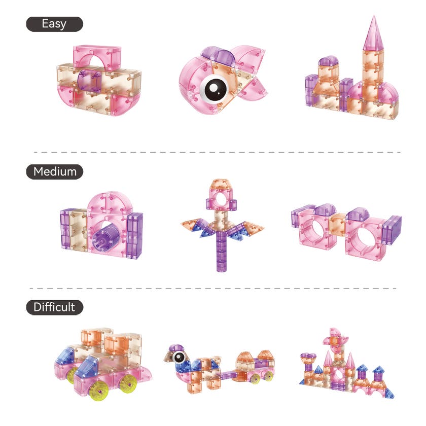 Mag&Play magnetiska byggstenar 66 st rosa