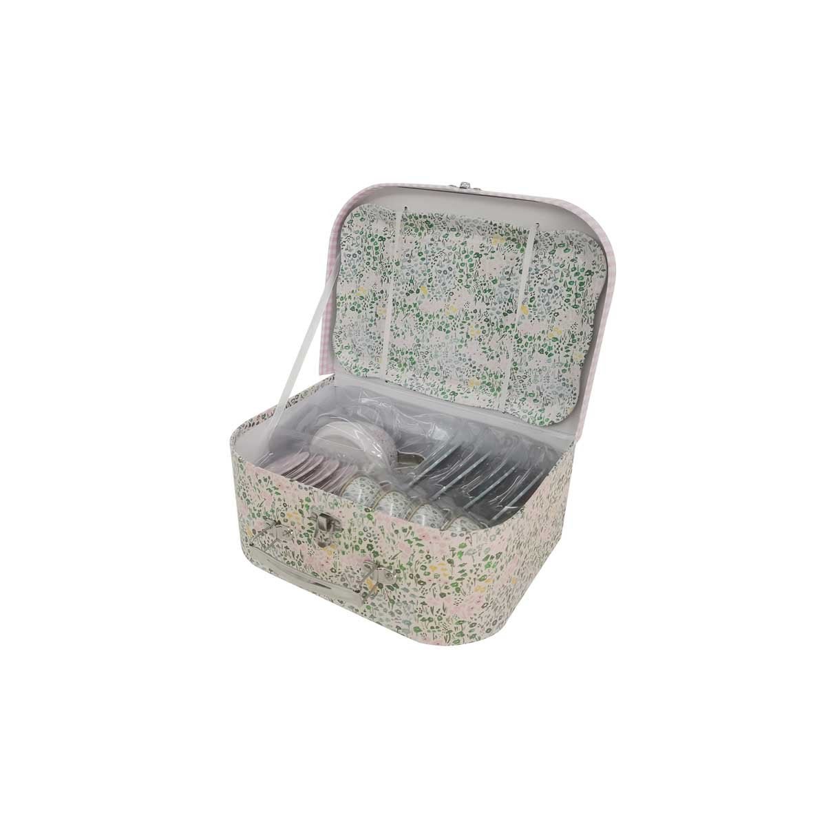 PAP, Blommig Teservis För 4 med Bricka, Metall