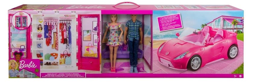 Barbie, Barbie & Ken Dockor Med Bil Och Garderob