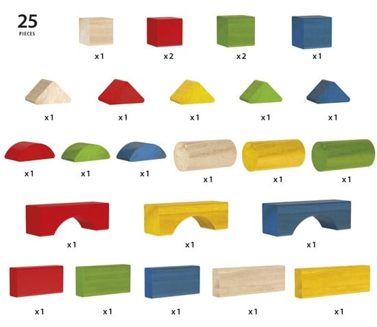 BRIO, Färgade träklossar, 25 st