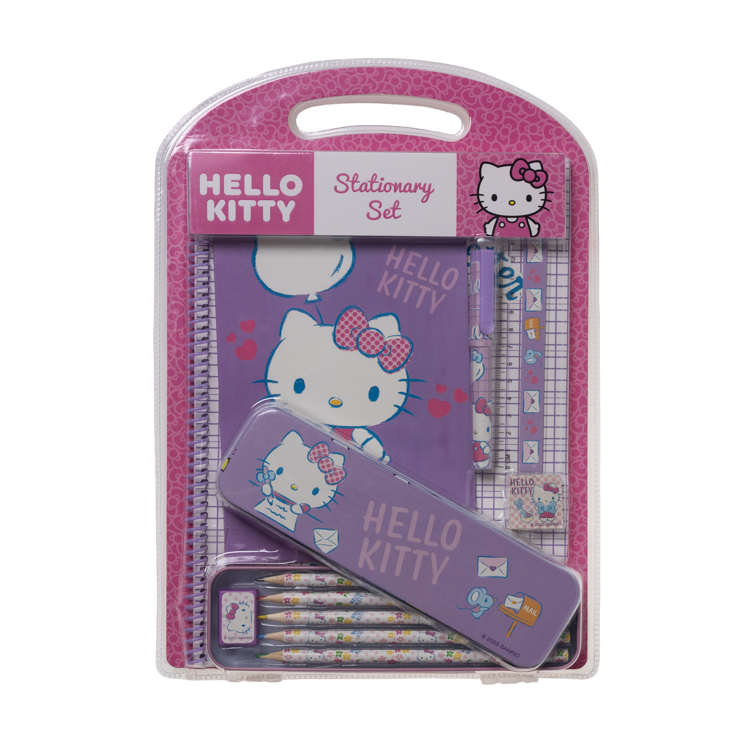 HELLO KITTY, Stort skrivset med plåtpennskrin & A4 anteckninsbok