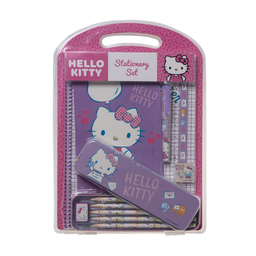 HELLO KITTY, Stort skrivset med plåtpennskrin & A4 anteckninsbok