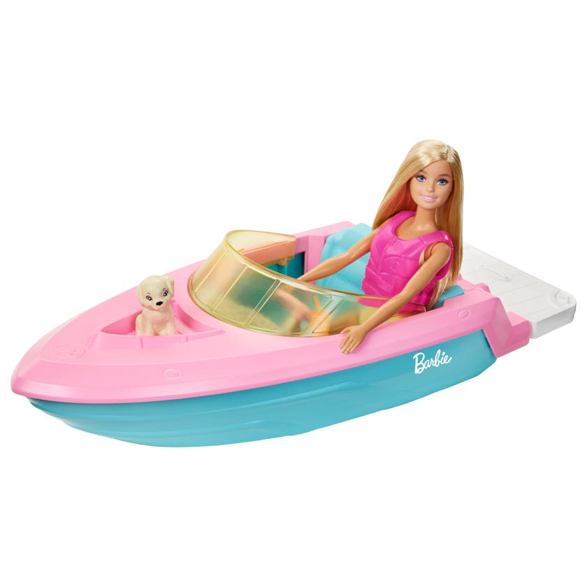 Barbie Båt med Docka, Hundvalp och Tillbehör