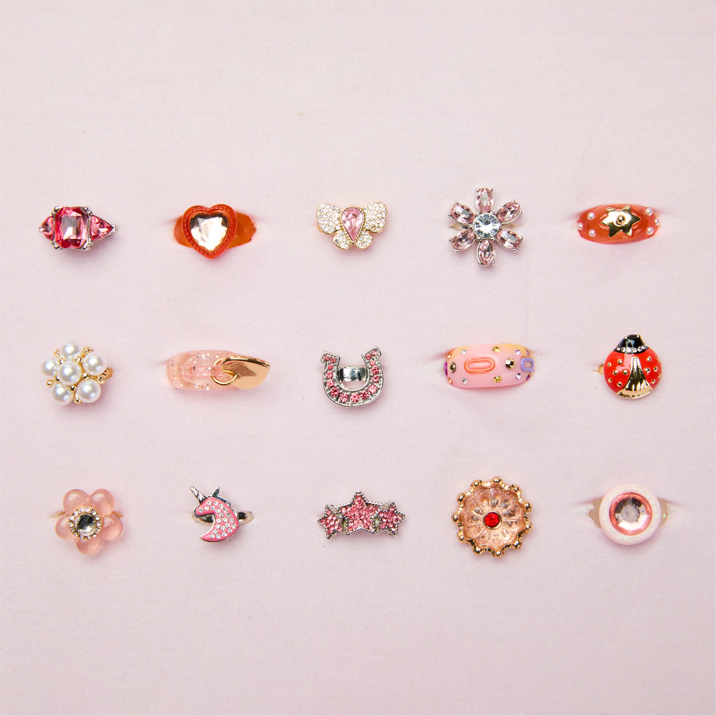 FAO Schwarz Glam Rings Set - 15 färgglada ringar