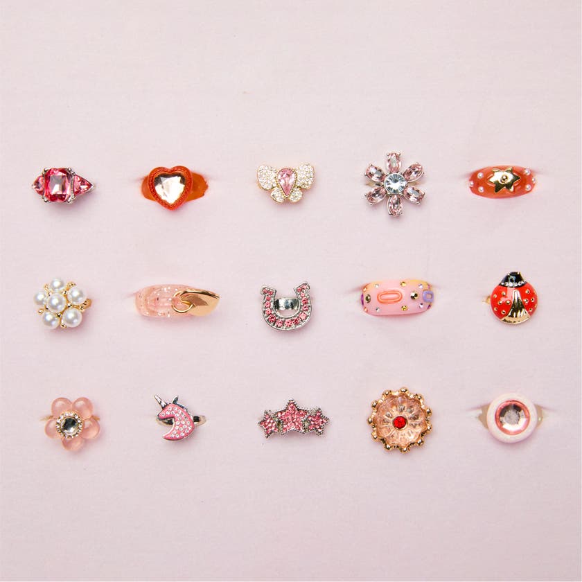 FAO Schwarz Glam Rings Set - 15 färgglada ringar