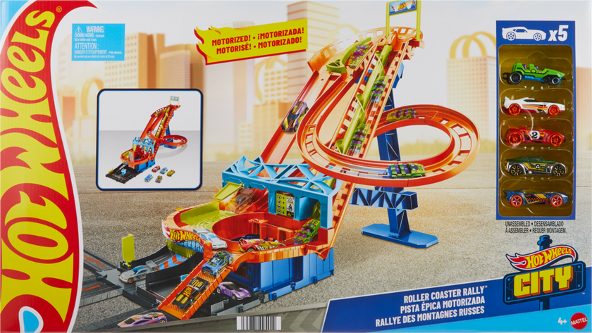 Hot Wheels City Roller Coaster Rally Track Set med 5 bilar