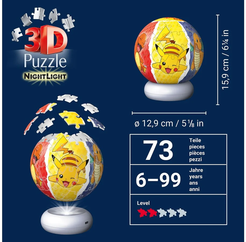Ravensburger Puzzle-Ball Pokémon 3D-pussel nattlampa