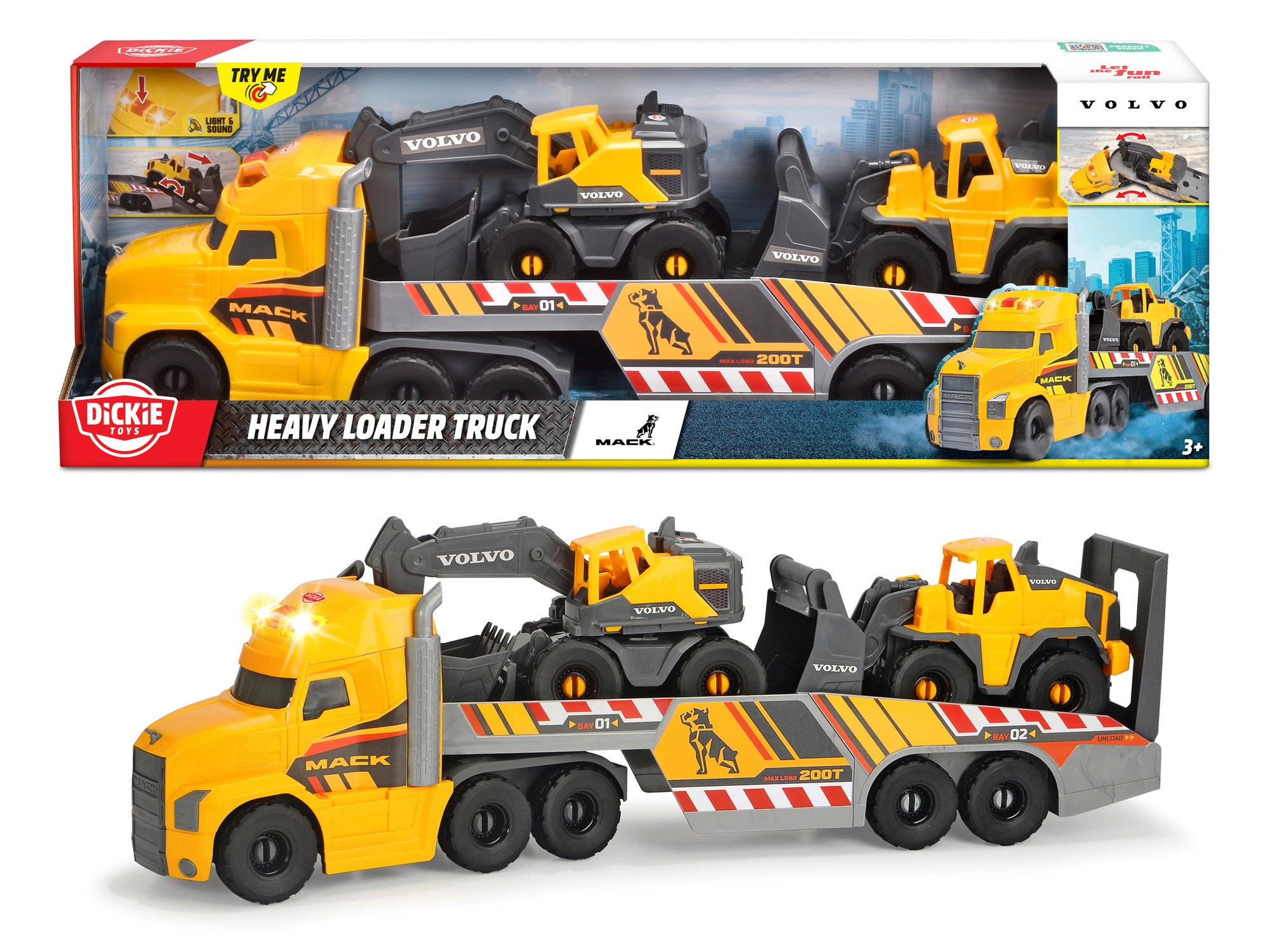 Dickie Toys Mack/Volvo Långtradare med Anläggningsfordon