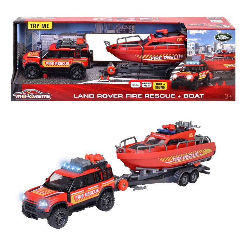 Majorette Grand Series, Land Rover Brandbil Med Räddningsbåt