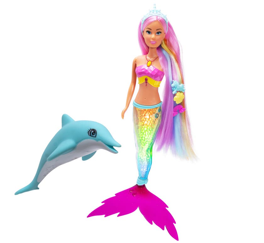 Steffi Love Mermaidizing docka med lysande stjärt och delfin