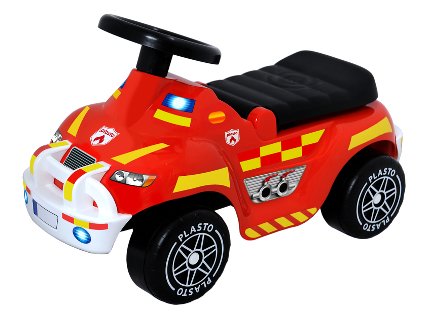 Plasto - Sitt-sparkbil Brandbil med tysta hjul 60 cm i box,