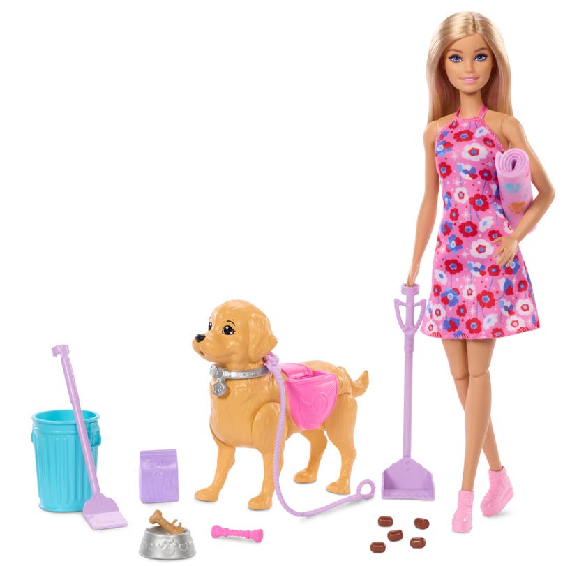 Barbie Walk & Potty Pup med docka och gående valp