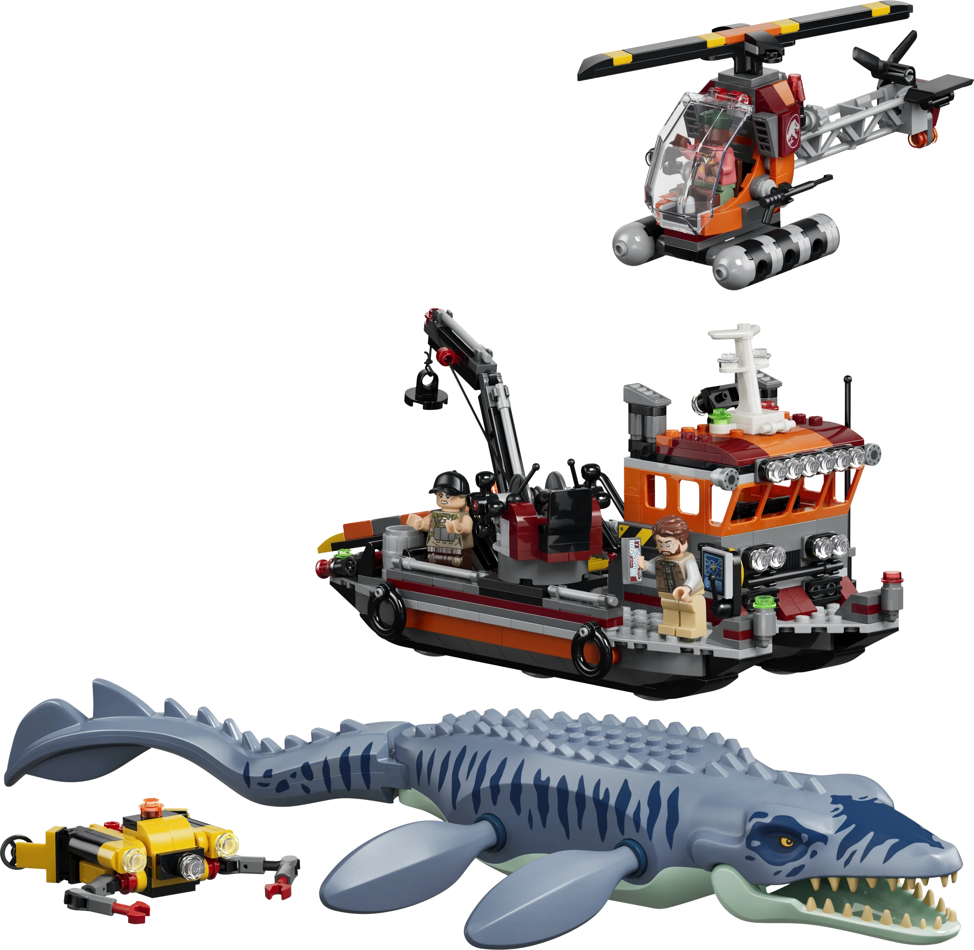 LEGO® Jurassic World Dinosaurieattack med båt och mosasaurus 77983