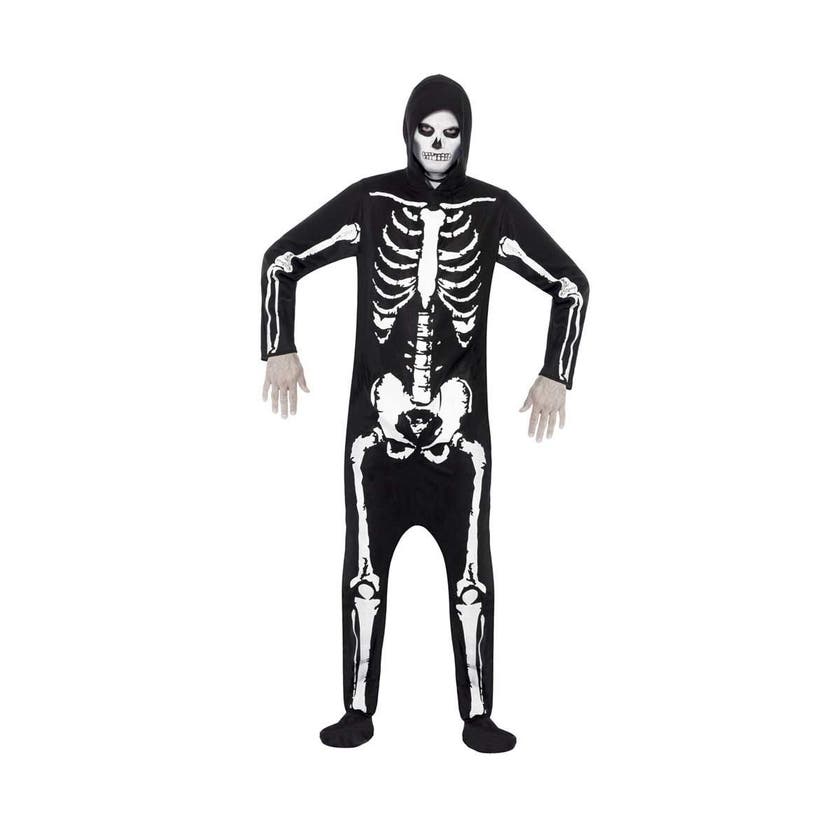 Halloween, Skeleton Costume Black All In One With Hood