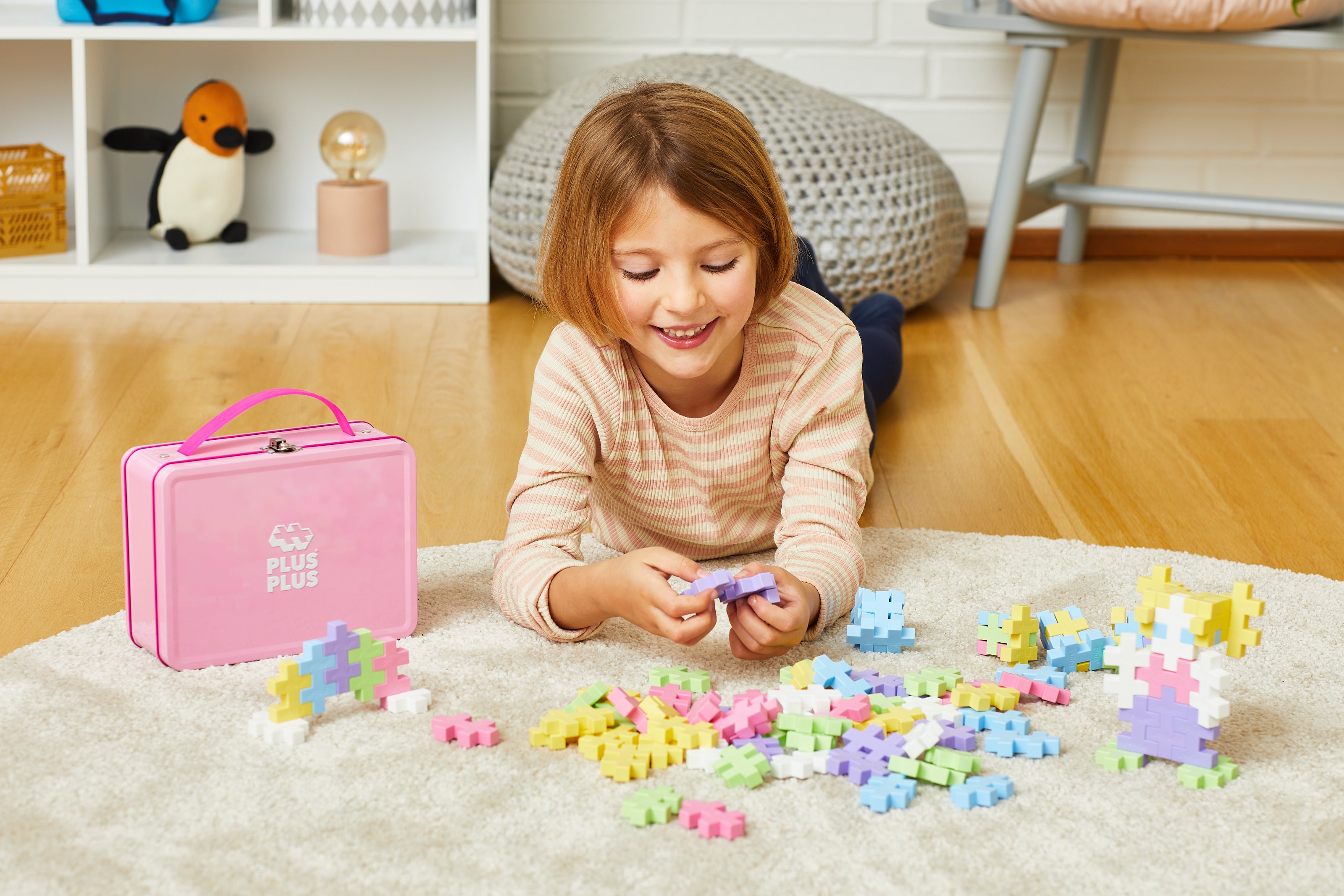 Plus-Plus BIG 3D Byggsats 70-bitar i metallväska (Pastell)