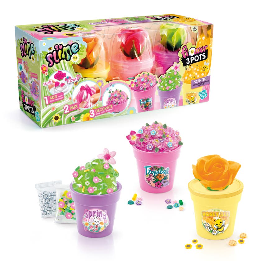 SO SLIME Slime Flower 3-pack – skapa färgglada blomsterslimekrukor