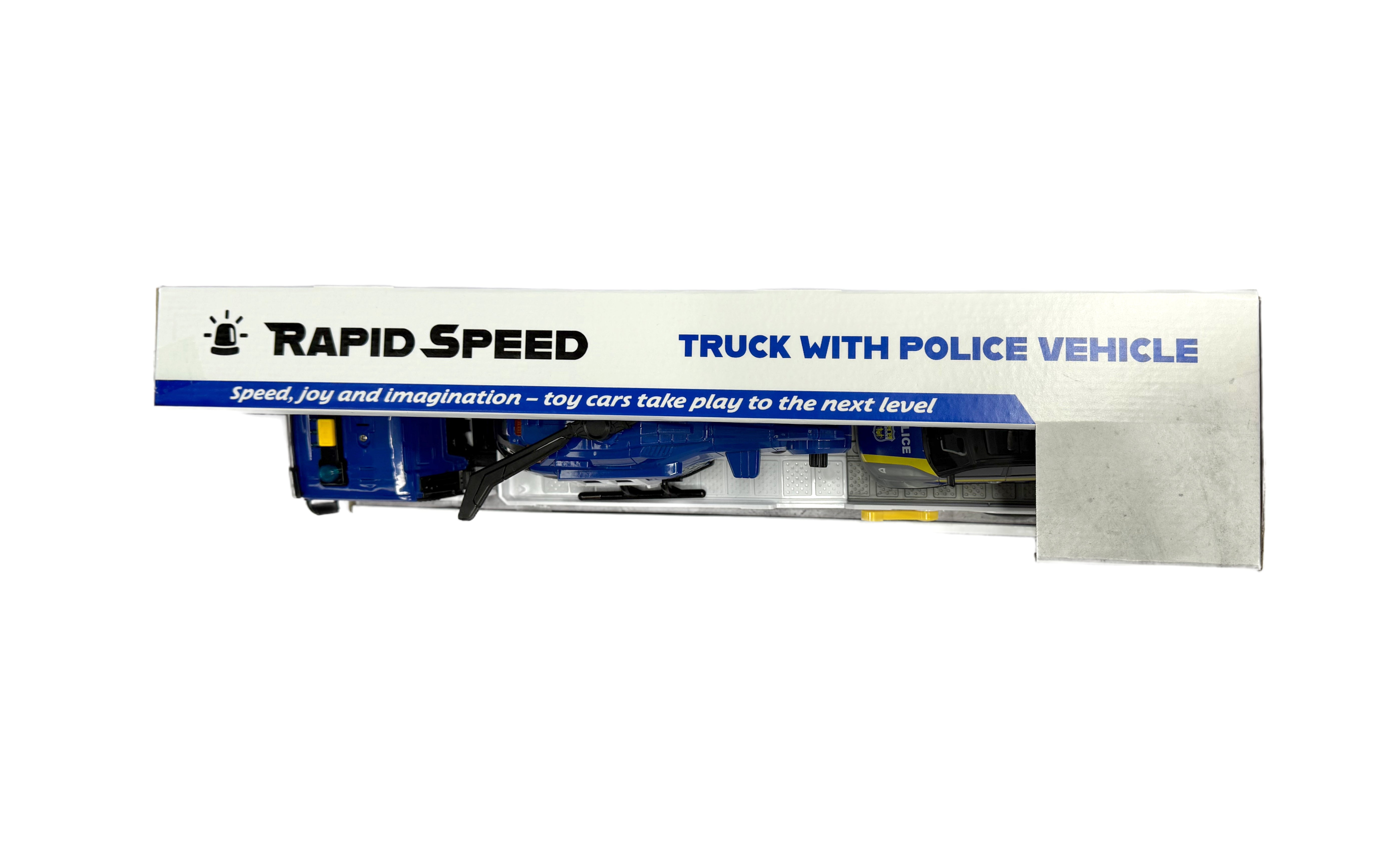 Rapid Speed Långtradare med polisbil och helikopter