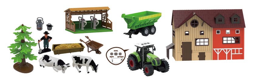 Bondgård med djur o traktor