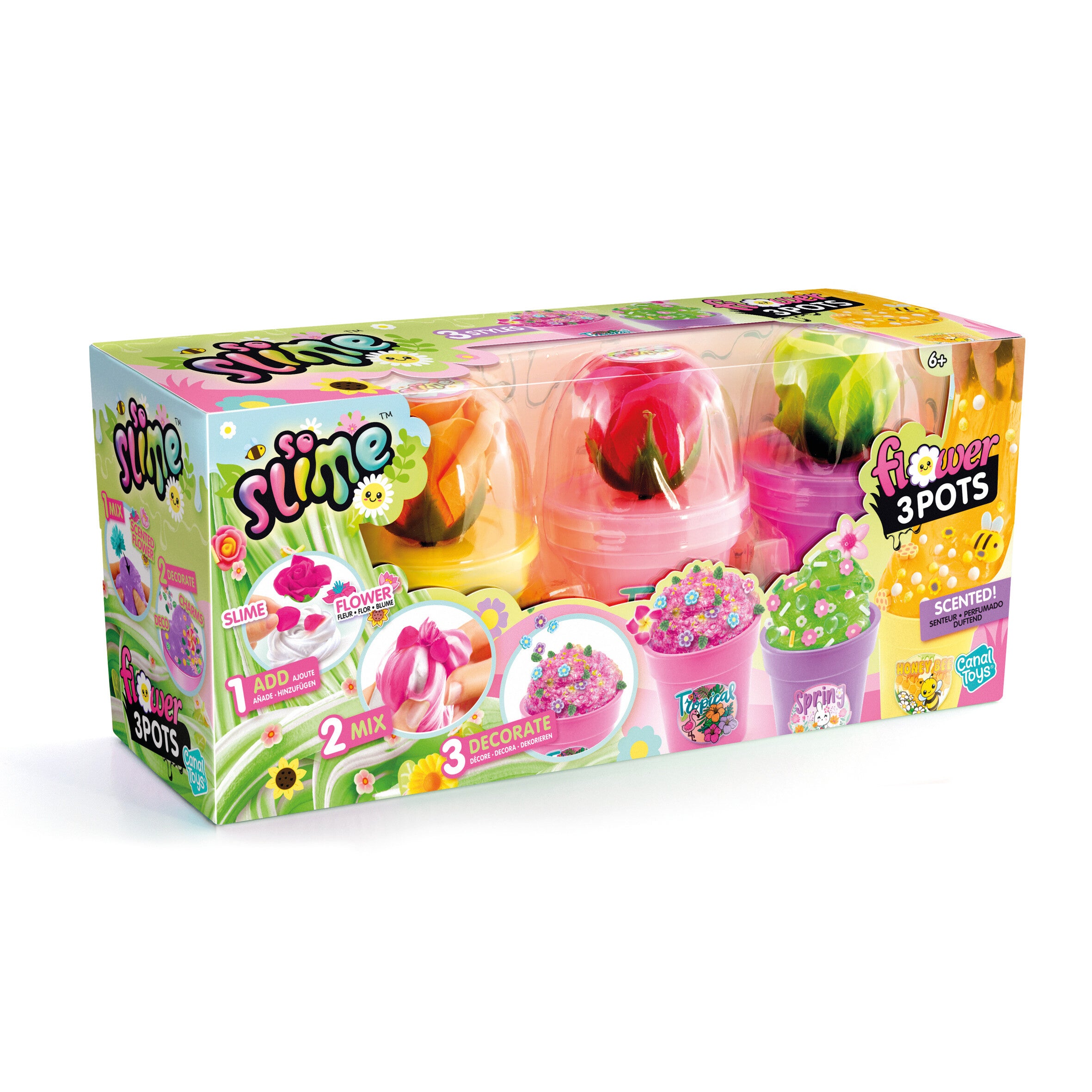 SO SLIME Slime Flower 3-pack – skapa färgglada blomsterslimekrukor