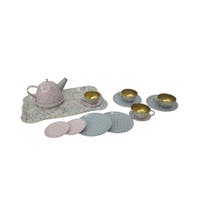 PAP, Blommig Teservis För 4 med Bricka, Metall