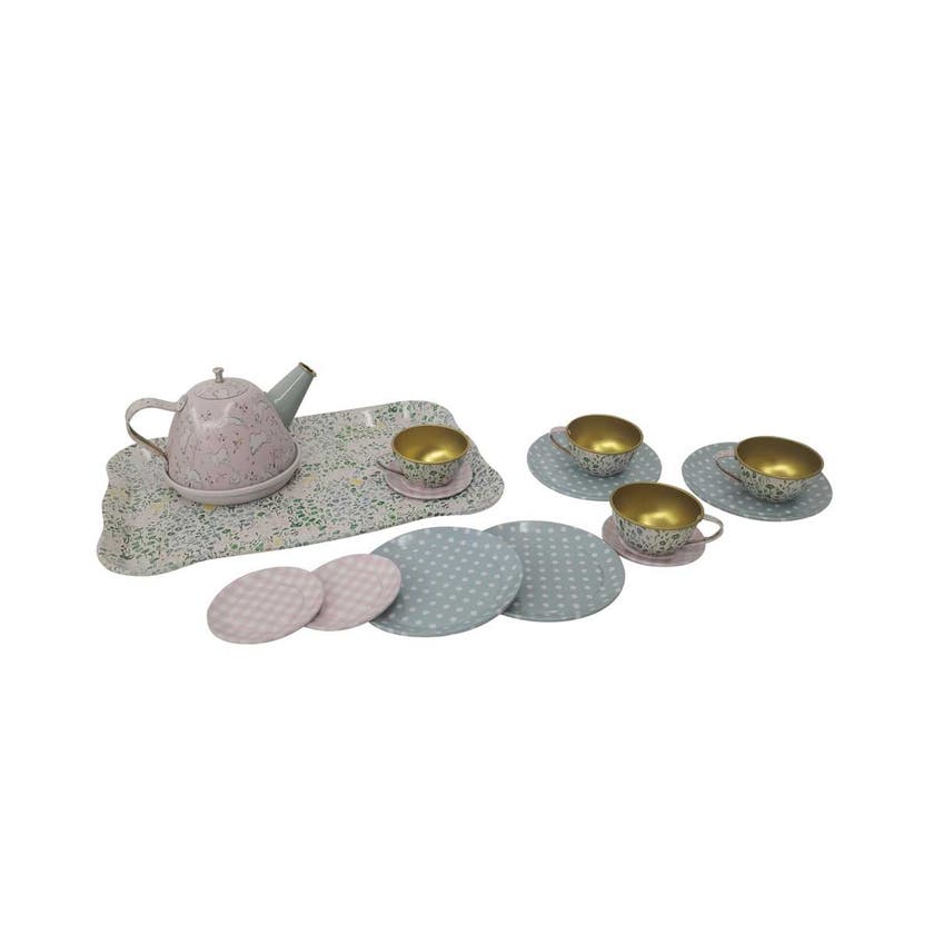 PAP, Blommig Teservis För 4 med Bricka, Metall