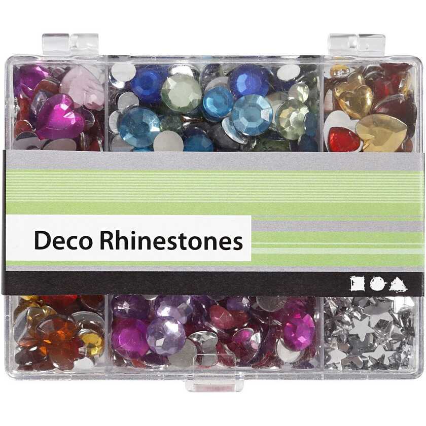 Rhinestones i ask, blå, rosa, silver, runda, stjärnor, hjärt