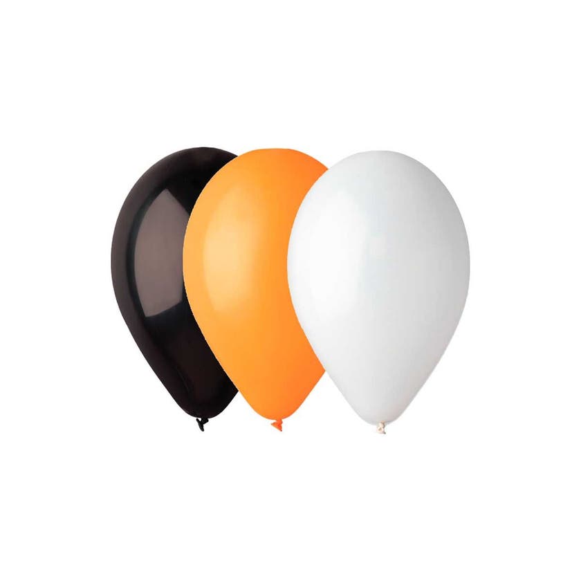 Halloween, Balloon 30 Cm Orange-Black-White 25 Pcs/Box