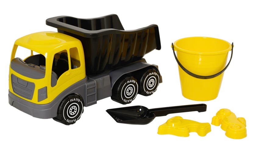 Plasto, Sandset med lastbil 40 cm, hink, spade och 2 sandformar